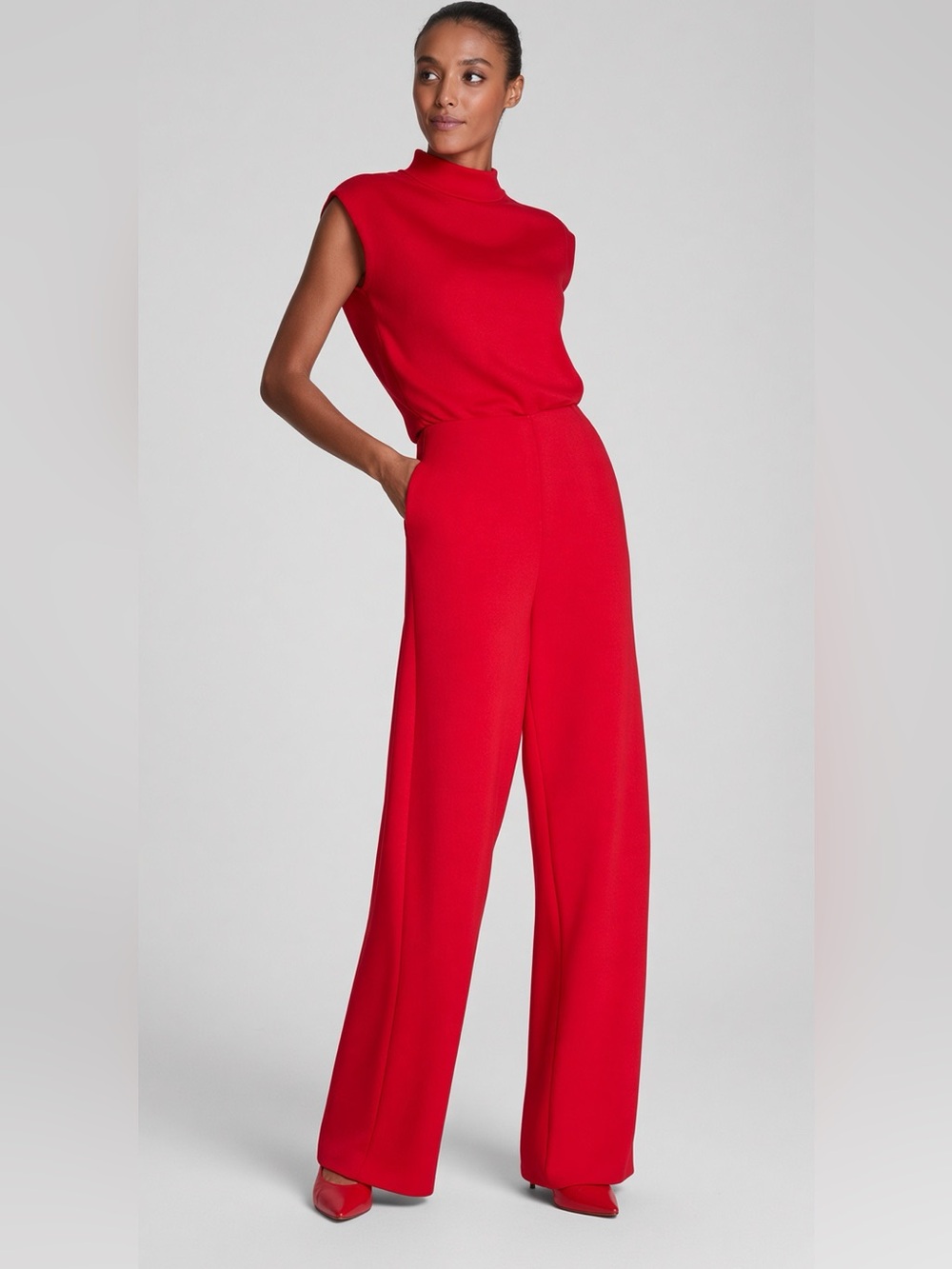 SPANX AirEssentials Mockneck Sleeveless Jumpsuit Very Red M Like New